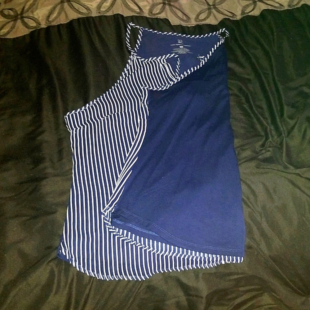New York & Company Navy & White Dressy Tank Top